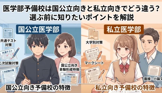 医学部予備校は国公立向きと私立向きでどう違う？選ぶ前に知りたいポイントを解説
