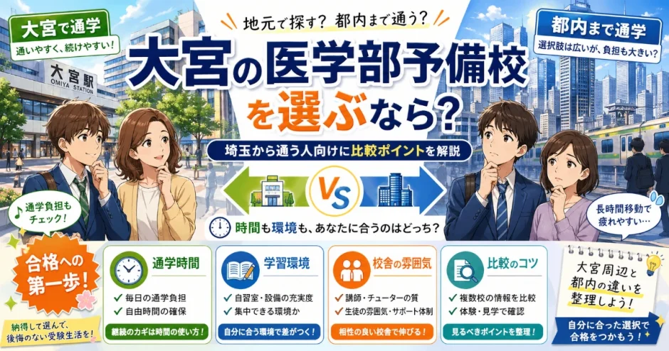 大宮の医学部予備校を選ぶなら？埼玉から通う人向けに比較ポイントを解説