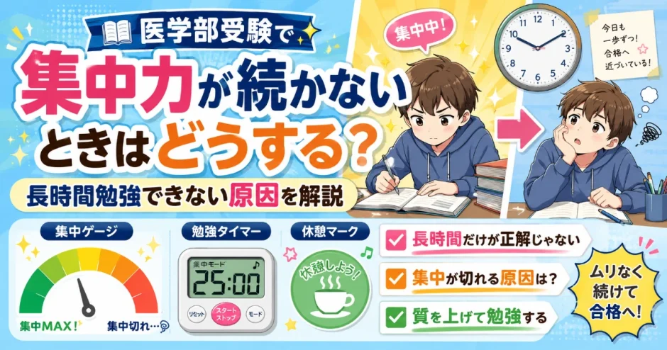 医学部受験で集中力が続かないときはどうする？長時間勉強できない原因を解説