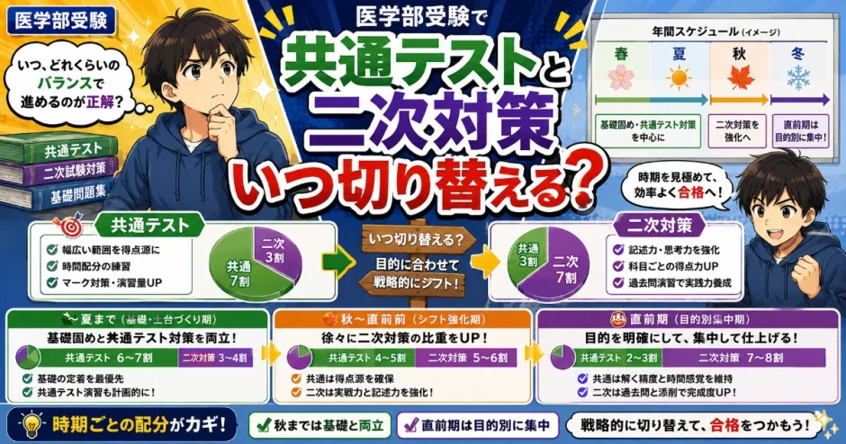 医学部受験で共通テスト対策と二次対策の切り替えはいつする？時期ごとの考え方を解説