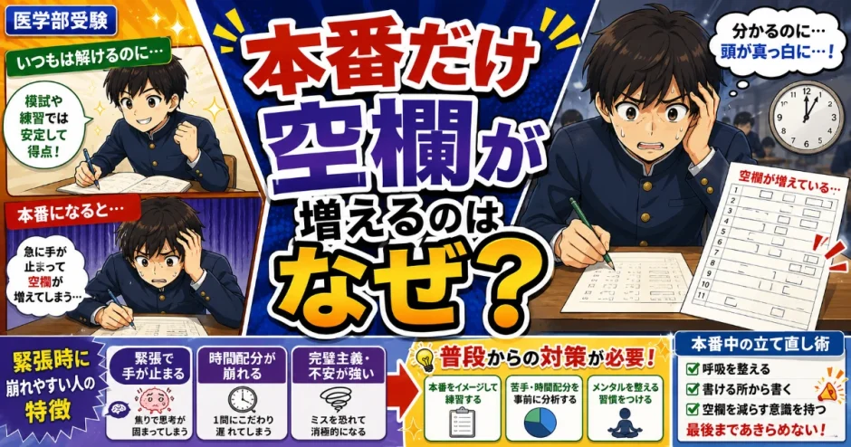 医学部受験で本番だけ空欄が増えるのはなぜ？緊張時に崩れやすい人の特徴を解説