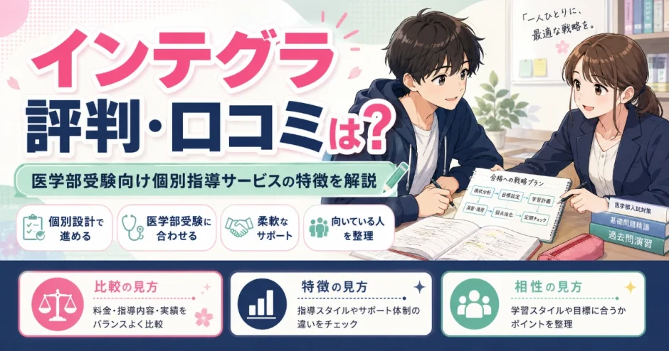 インテグラの評判・口コミは？医学部受験向け個別指導サービスとしての特徴を解説
