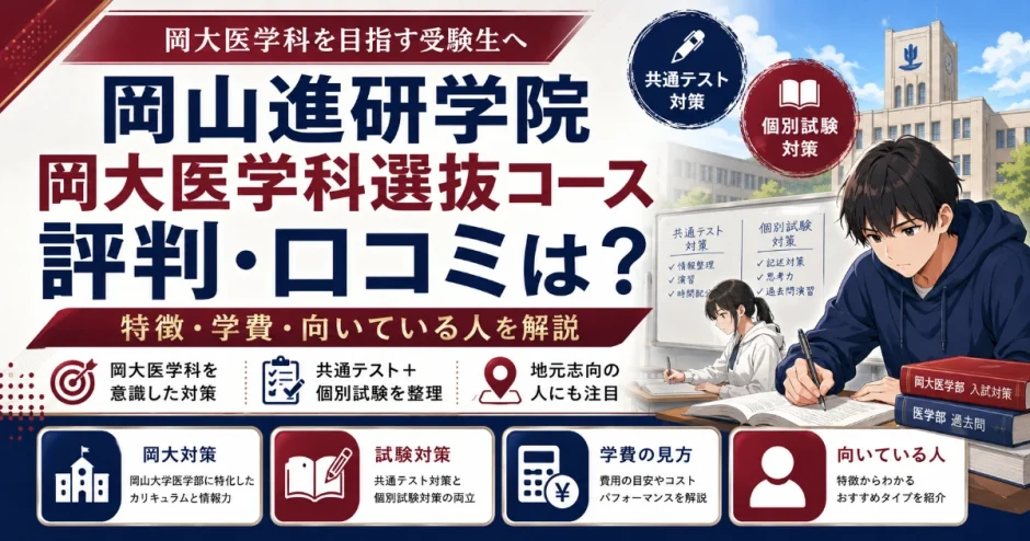 岡山進研学院 岡大医学科選抜コースの評判・口コミは？特徴・学費・向いている人を解説