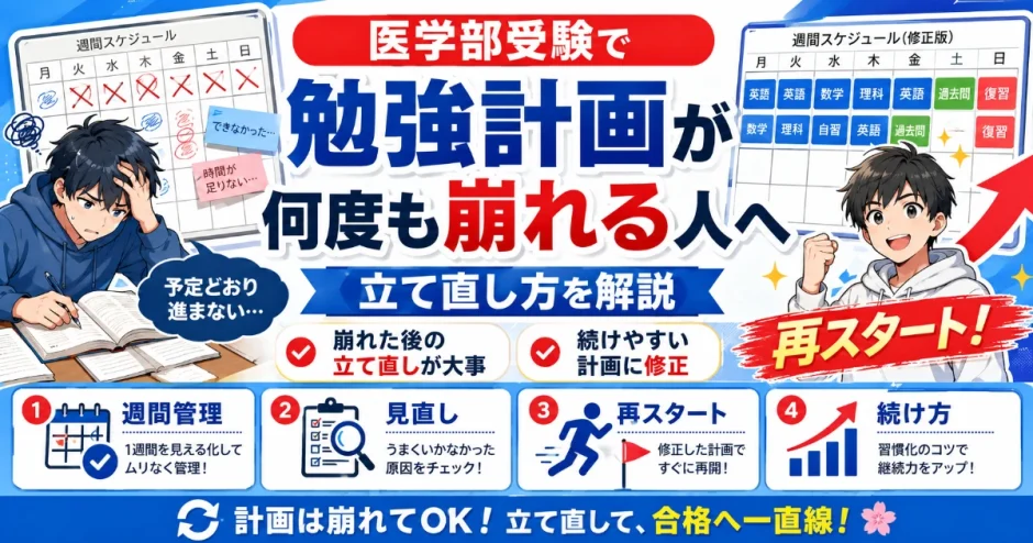 医学部受験で勉強計画が何度も崩れる人へ｜立て直し方を解説