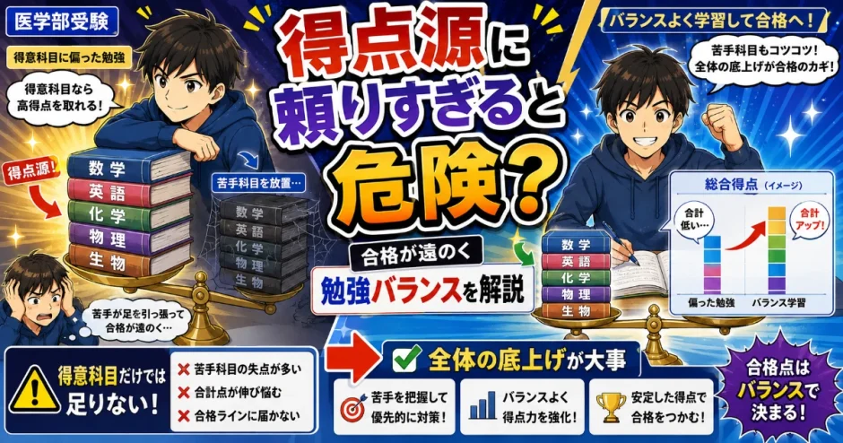 医学部受験で得点源の科目に頼りすぎるとどうなる？合格が遠のく勉強バランスを解説