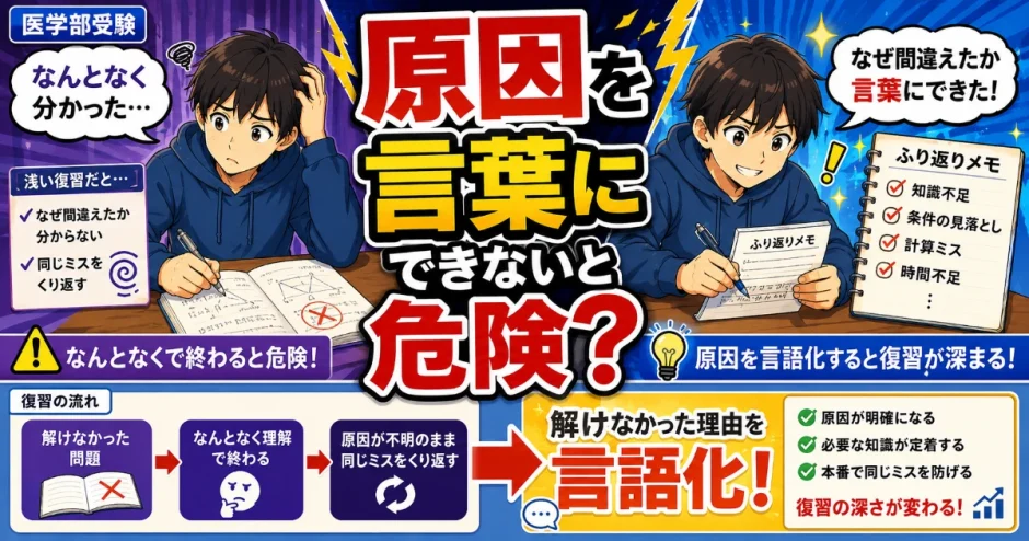 医学部受験で解けなかった原因を言語化できないと危険？復習の深さを変える方法を解説